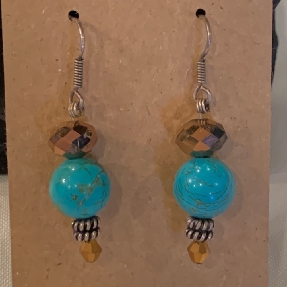 💐5/25 blue stone ball faceted crystal dangle drop earrings